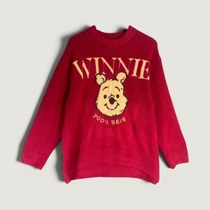 Winnie the Pooh Sweater Womens M Red Disney Primark Oversized Knit Pullover Bear